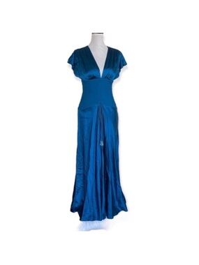 Aidan Mattox NWT 100% silk full length contemporary formal sexy blue dress sz 10